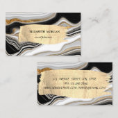 白黒エレガント金ゴールド大理石ブラシストローク 名刺 (正面/裏面)