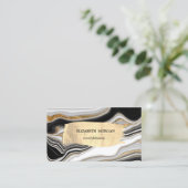 白黒エレガント金ゴールド大理石ブラシストローク 名刺 (スタンド正面)