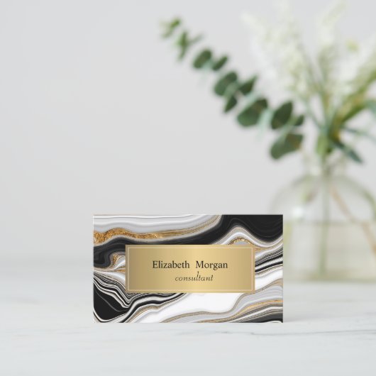 白黒エレガント金ゴールド大理石 名刺 (スタンド正面)