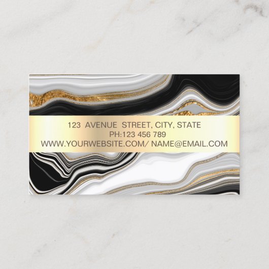 白黒エレガント金ゴールド大理石 名刺 (裏面)