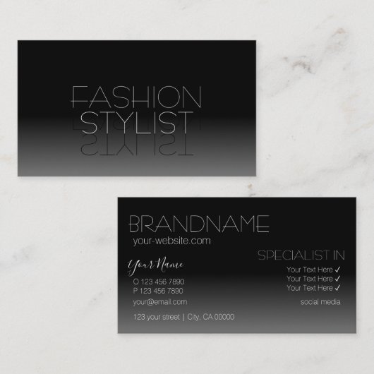 白黒エレガント鏡フォントシンプルスタイリッシュ 名刺 (正面/裏面)