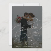 白黒エレガント2枚の写真はスクリプ結婚ト サンキューカード (正面)