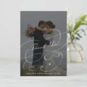 白黒エレガント2枚の写真はスクリプ結婚ト サンキューカード (スタンド正面)