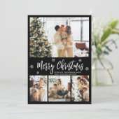 白黒エレガント4フォトコラージュのクリスマス シーズンカード (スタンド正面)