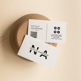 白黒エレガントQRコードモノグラムモダンロゴ 名刺