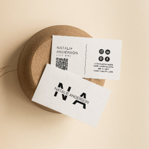 白黒エレガントQRコードモノグラムモダンロゴ 名刺