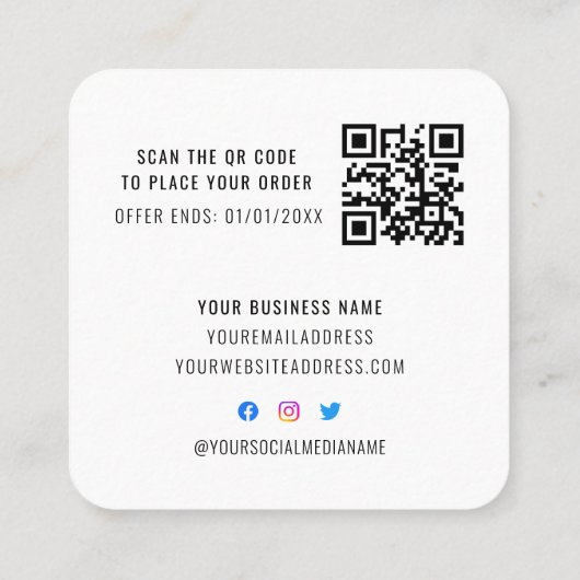 白黒エレガントQRコードロイヤリティビジネスプロモーション 割引カード (裏面)