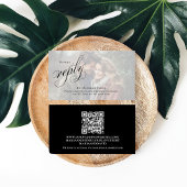 白黒エレガントQRコード写真RSVPオンライン エンクロージャーカード