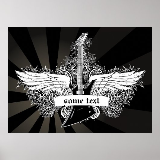 白黒エレキギターウィングポスター ポスター (正面)