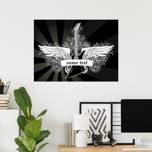 白黒エレキギターウィングポスター ポスター (ホームオフィス)