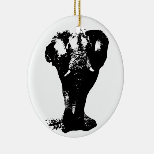 白黒エレファントアーポップ・アートのト セラミックオーナメント (右)
