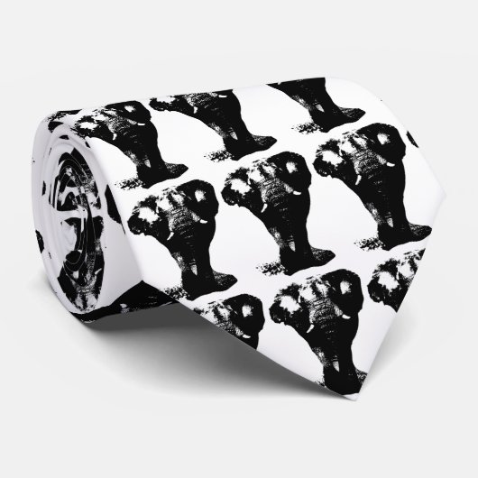 白黒エレファントアーポップ・アートのト ネクタイ (ロール)