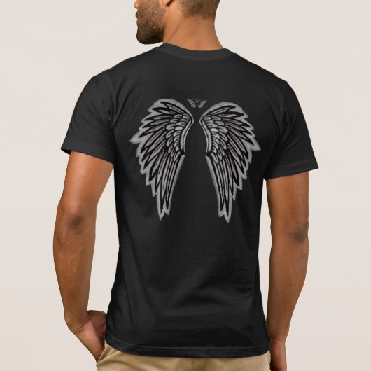 白黒エンジェルウィングメンズティーシャツ Tシャツ (裏面)