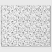 白黒エンチャントガーデンハミングバードフローラ ラッピングペーパー (フラット)