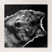 白黒オオカミの絵-野生動物 ジグソーパズル (横)