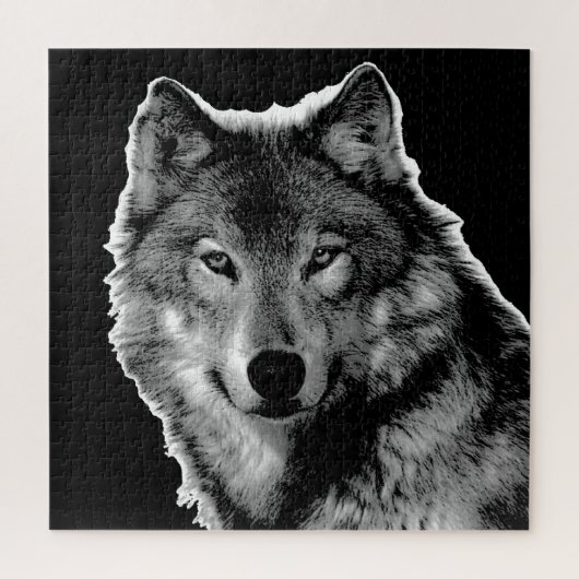 白黒オオカミの絵-野生動物 ジグソーパズル (縦)