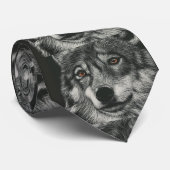 白黒オオカミイラストレーション ネクタイ (ロール)