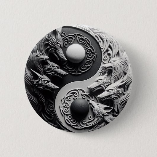 白黒オオカミ 缶バッジ (正面)