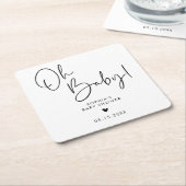 白黒オベビーボホモダンベビーシャワー スクエアペーパーコースター (アングル)