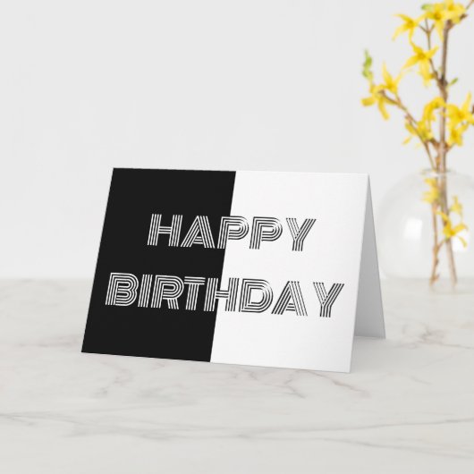 白黒オペアートミニマリストハッピーバースデー カード (黄色い花)