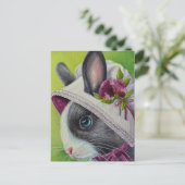 白黒オランダラビットインボンネットウォーターカラーアート ポストカード (スタンド正面)