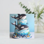 白黒オルカホエールケーキ誕生日 招待状 (スタンド正面)