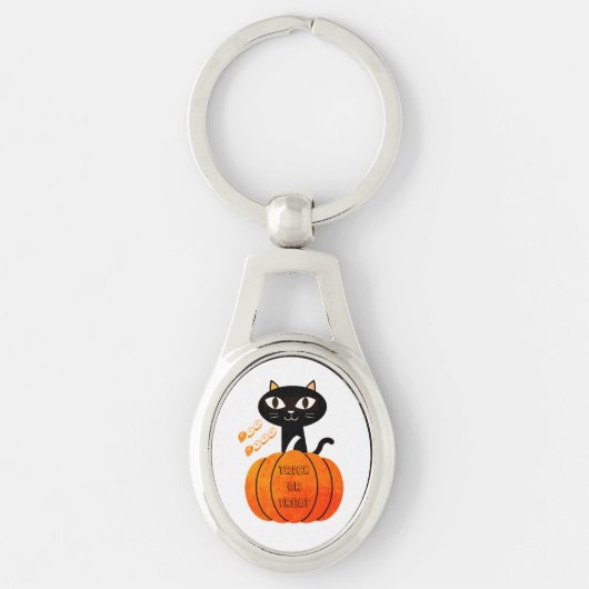 白黒オレンジカボチャ猫かわいいハロウィーン キーホルダー (正面)