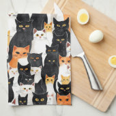 白黒オレンジキャッツ キッチンタオル (四つ折り)