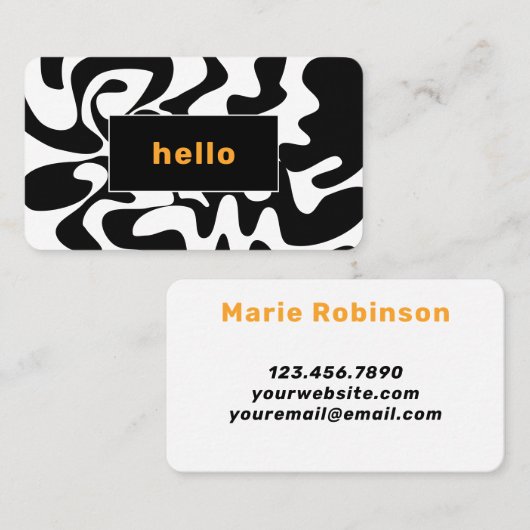 白黒オレンジ非対称抽象芸術こんにちは 名刺 (正面/裏面)