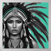 白黒オンティール（緑がかった色）先住民アメリカン ポスター (正面)