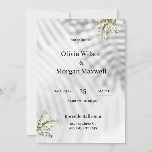 白黒オーガニック結婚式招待状 招待状 (正面)