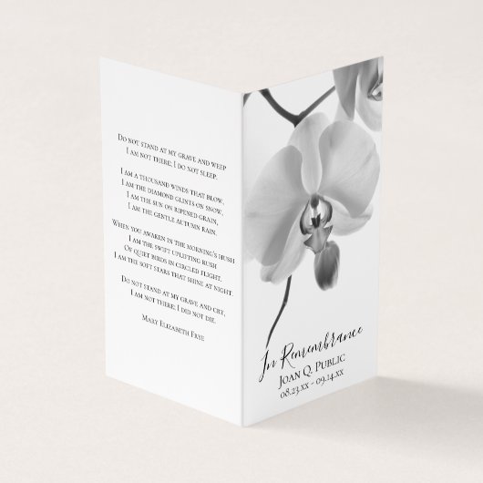 白黒オーキッドオンステム葬儀記念祈りの言葉 名刺 (外部)