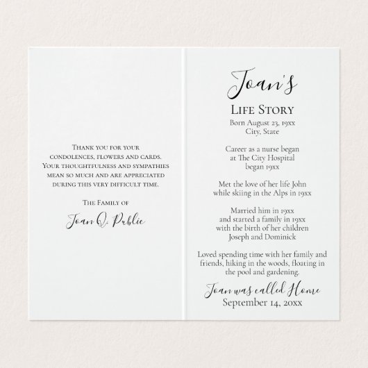 白黒オーキッドオンステム葬儀記念祈りの言葉 名刺 (内部フラット)