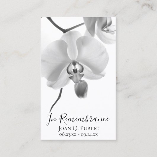 白黒オーキッドオンステム葬儀記念祈りの言葉 名刺 (正面)