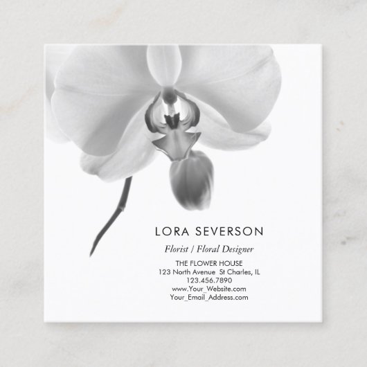 白黒オーキッドフラワーフローリスト スクエア名刺