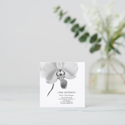 白黒オーキッドフラワーフローリスト スクエア名刺 (スタンド正面)