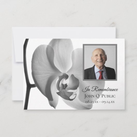 白黒オーキッド葬儀記念悔やみや弔慰 サンキューカード (正面)