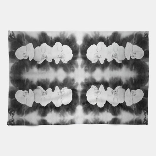 白黒オーキ絵画ッドの熱帯フローラ キッチンタオル (横)