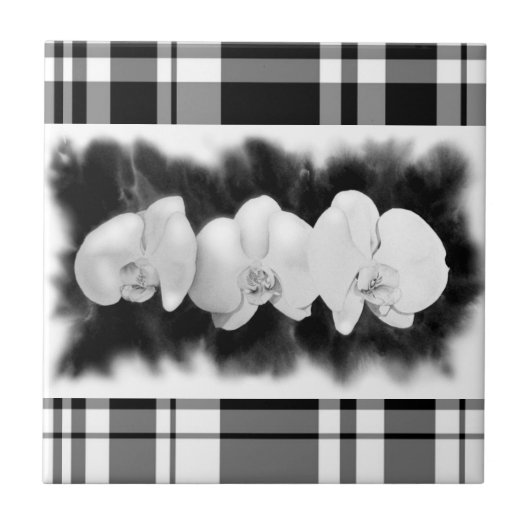 白黒オーキ絵画ッドの熱帯フローラ タイル (正面)