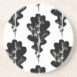白黒オークリーフプリント砂岩 コースター