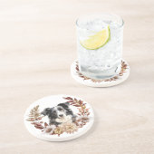 白黒オーストラリアシェパードドッグオータムリース コースター (側面)