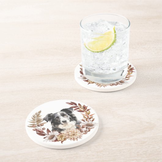 白黒オーストラリアシェパードドッグオータムリース コースター (側面)