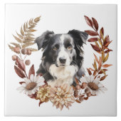 白黒オーストラリアシェパードドッグオータムリース タイル (正面)