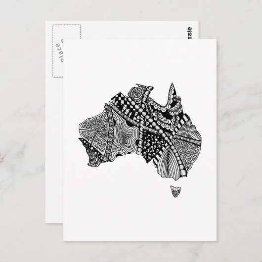 白黒オーストラリア地図アートオリジナル ポストカード (正面/裏面)
