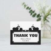 白黒オートバイバイクもしくは自転車に乗る人シルエットサンキュー ポストカード (スタンド正面)