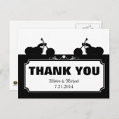 白黒オートバイバイクもしくは自転車に乗る人シルエットサンキュー ポストカード (正面/裏面)