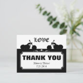 白黒オートバイバイクもしくは自転車に乗る人シルエットサンキュー ポストカード (スタンド正面)