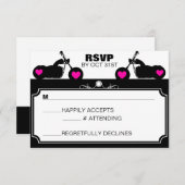 白黒オートバイバイクもしくは自転車に乗る人シルエットrsvp 出欠カード (正面/裏面)