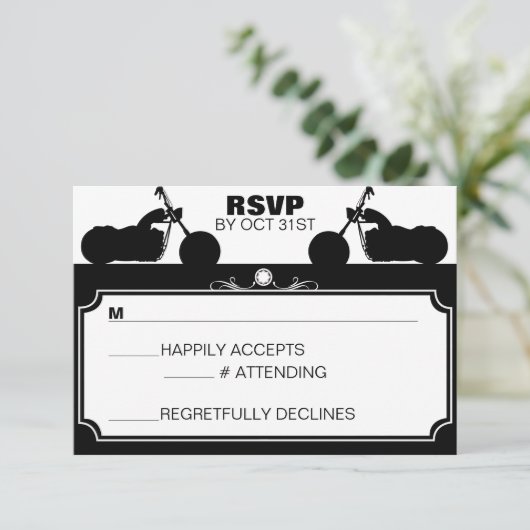 白黒オートバイバイクもしくは自転車に乗る人シルエットrsvp 出欠カード (スタンド正面)