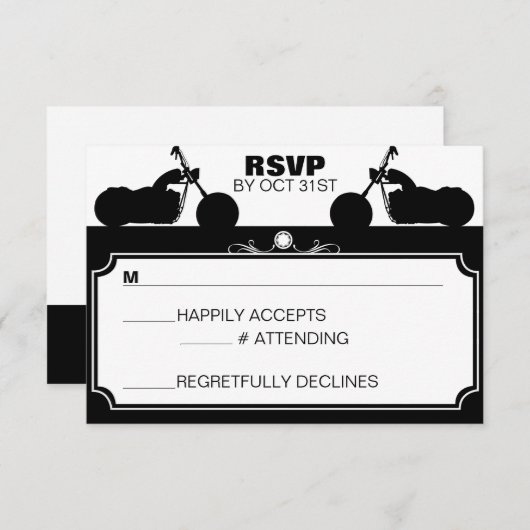 白黒オートバイバイクもしくは自転車に乗る人シルエットrsvp 出欠カード (正面/裏面)